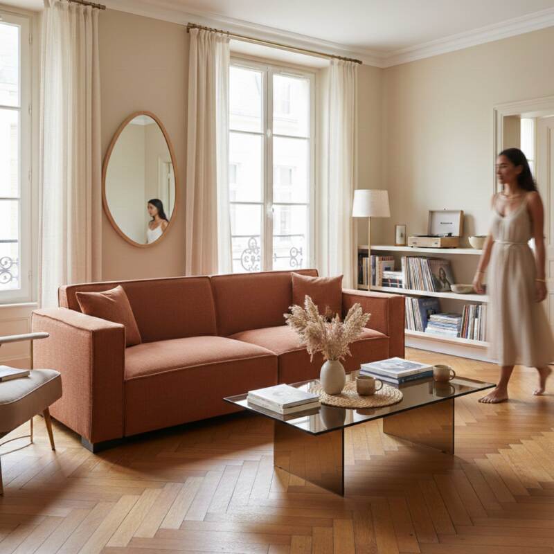 Canapé 3 places en velours côtelé avec coussins (6/9)