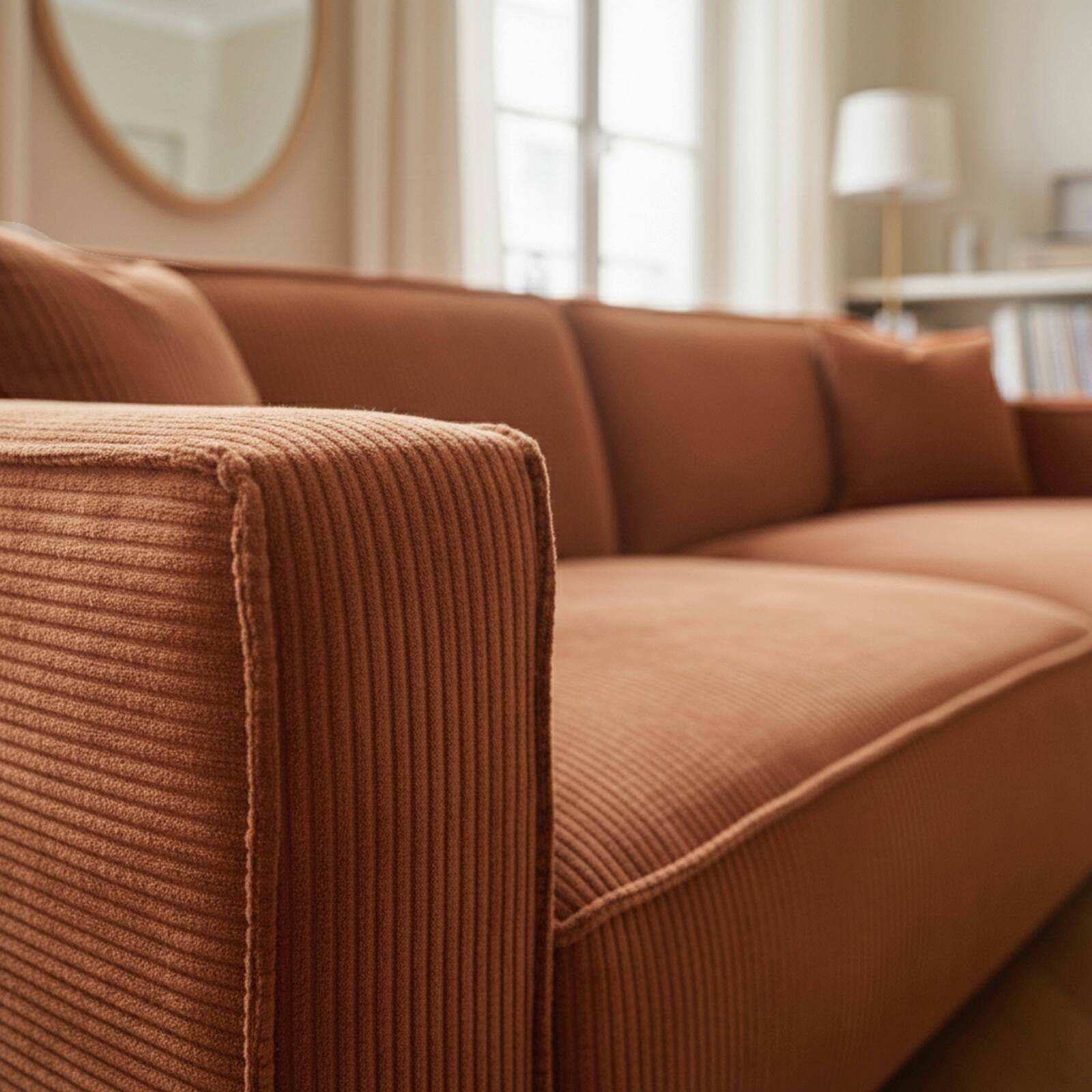 Canapé 3 places en velours côtelé avec coussins