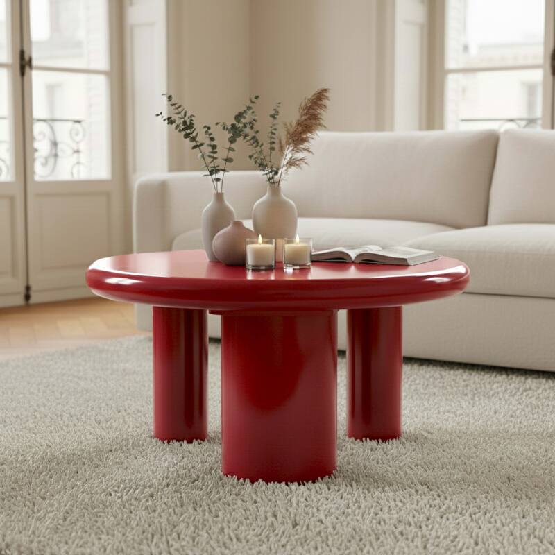 Table basse effet laqué ronde Ø70 cm style rétro  