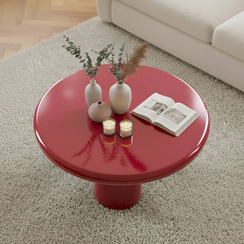 Table basse effet laqué ronde Ø70 cm style rétro   (2/4)