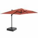 Parasol déporté 4x3 m rectangulaire inclinable rotatif 360° et dalle à lester sur roues 100L