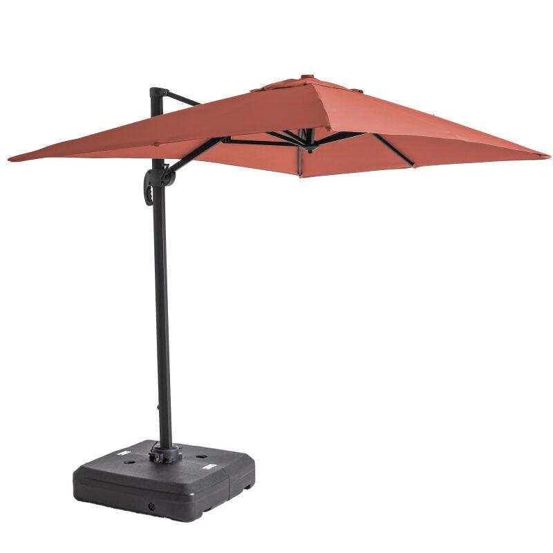 Parasol déporté 2x3 m rectangulaire inclinable rotatif 360° et dalle à lester sur roues 100L
