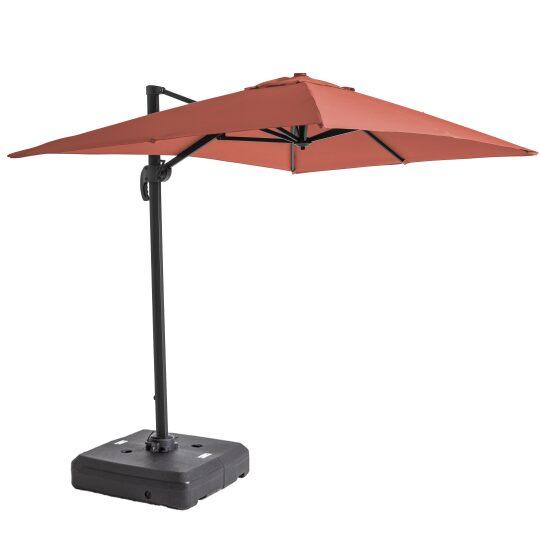 Parasol déporté 2x3 m rectangulaire inclinable rotatif 360° et dalle à lester sur roues 100L | Oviala