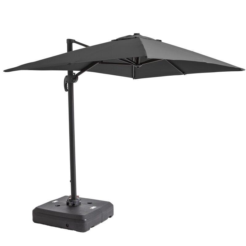 Parasol déporté 2x3 m rectangulaire inclinable rotatif 360° et dalle à lester sur roues 100L