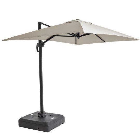 Parasol déporté 2x3 m rectangulaire inclinable rotatif 360° et dalle à lester sur roues 100L