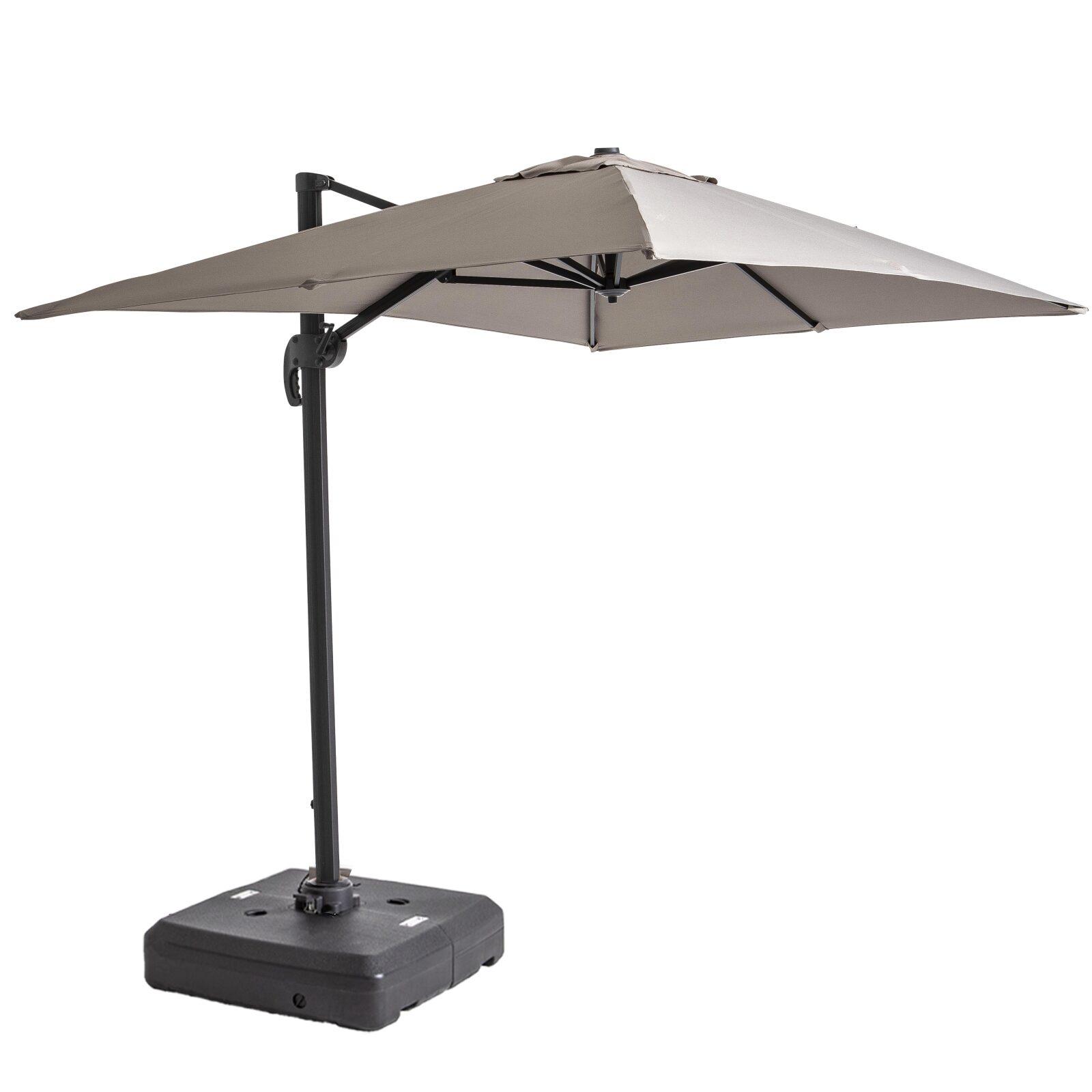 Parasol déporté 2x3 m rectangulaire inclinable rotatif 360° et dalle à lester sur roues 100L