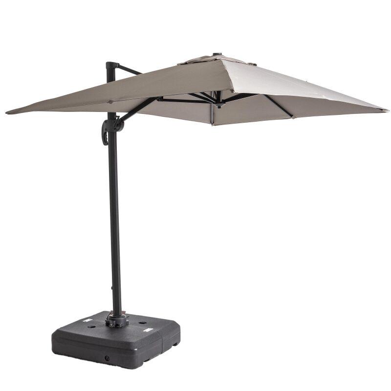 Parasol déporté 2x3 m rectangulaire inclinable rotatif 360° et dalle à lester sur roues 100L