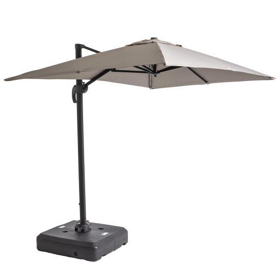 Parasol déporté 2x3 m rectangulaire inclinable rotatif 360° et dalle à lester sur roues 100L | Oviala