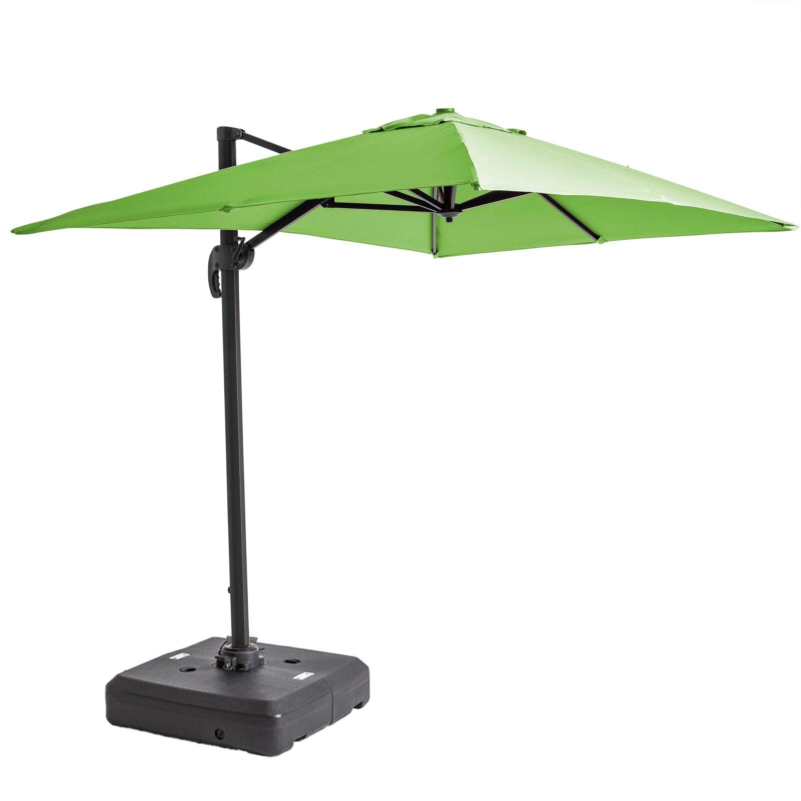 Parasol déporté 2x3 m rectangulaire inclinable rotatif 360° et dalle à lester sur roues 100L