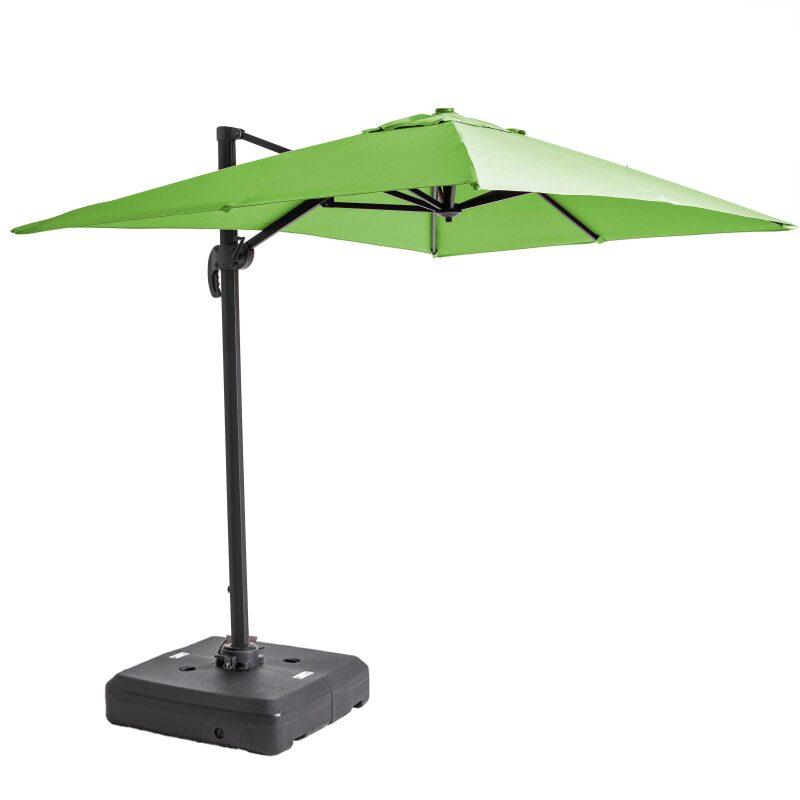 Parasol déporté 2x3 m rectangulaire inclinable rotatif 360° et dalle à lester sur roues 100L