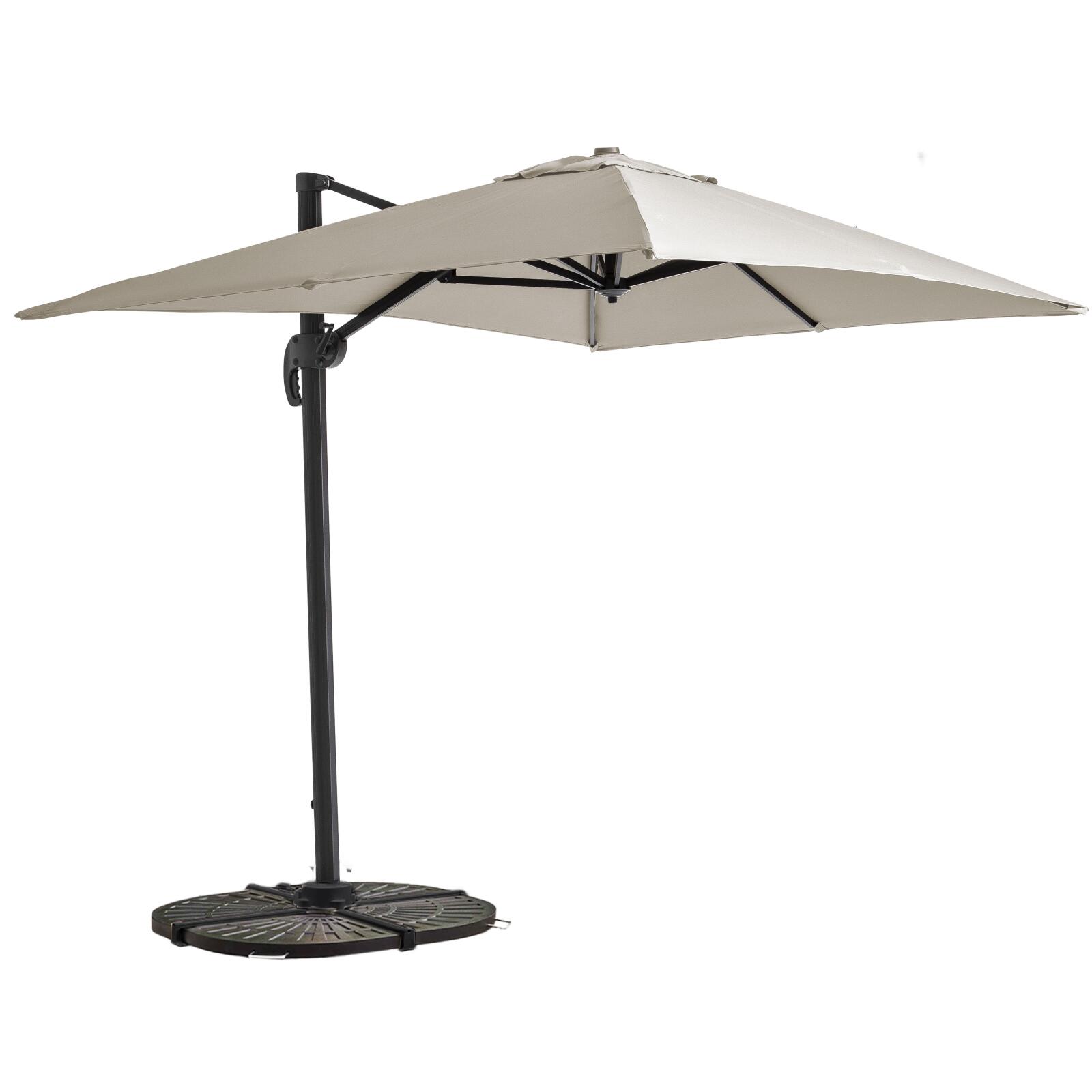Parasol déporté 2x3 m rectangulaire inclinable rotatif 360° et 4 dalles lestées