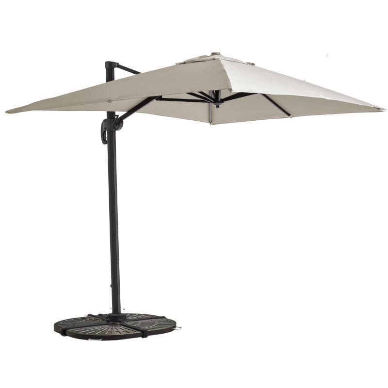 Parasol déporté 2x3 m rectangulaire inclinable rotatif 360° et 4 dalles lestées