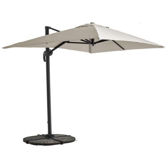 Parasol déporté 2x3 m rectangulaire inclinable rotatif 360° et 4 dalles lestées