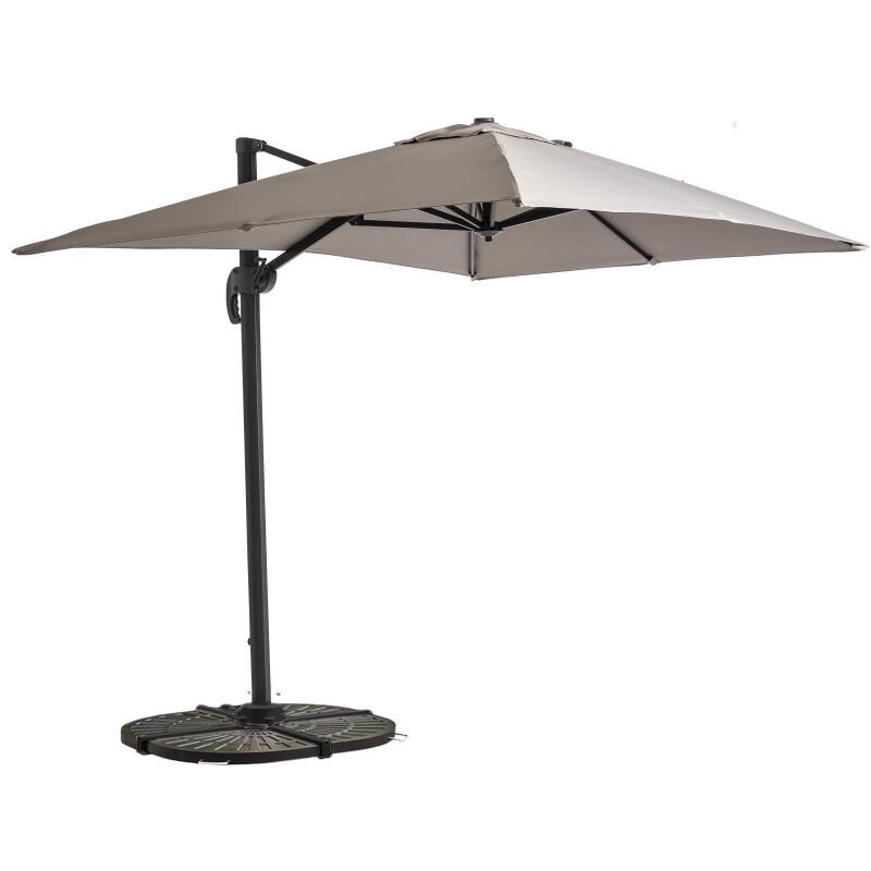 Parasol déporté 2x3 m rectangulaire inclinable rotatif 360° et 4 dalles lestées