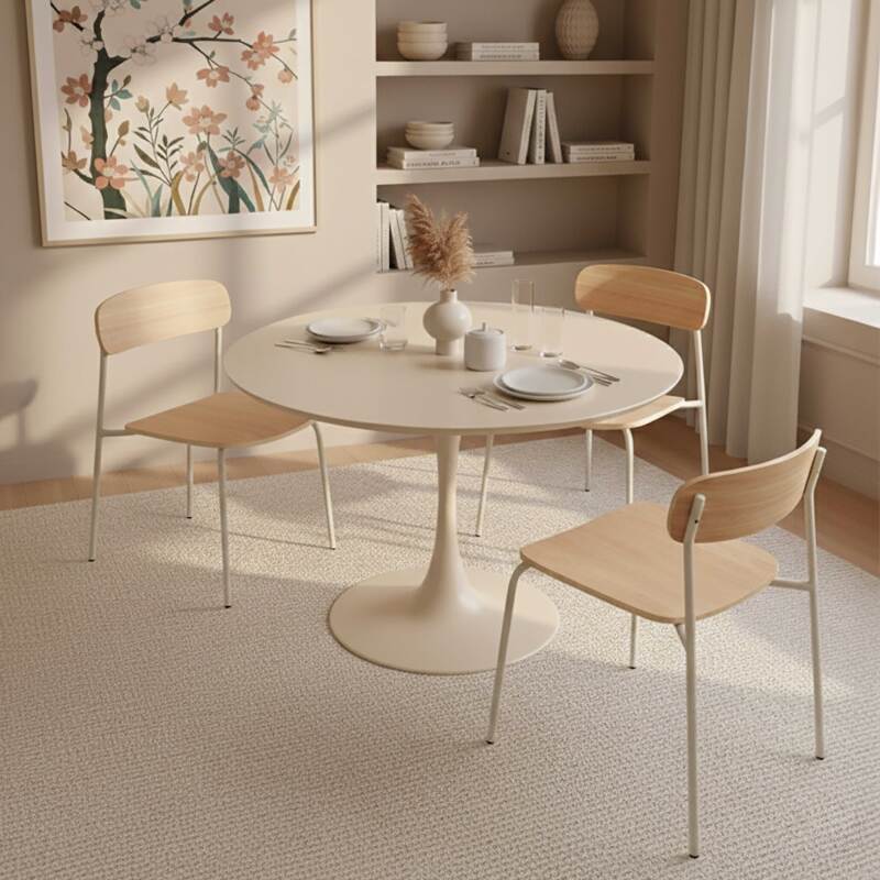 Table à manger ronde en marbre composite beige 4 personnes DHARA Table à manger ronde en marbre composite beige 4 personnes DHARA