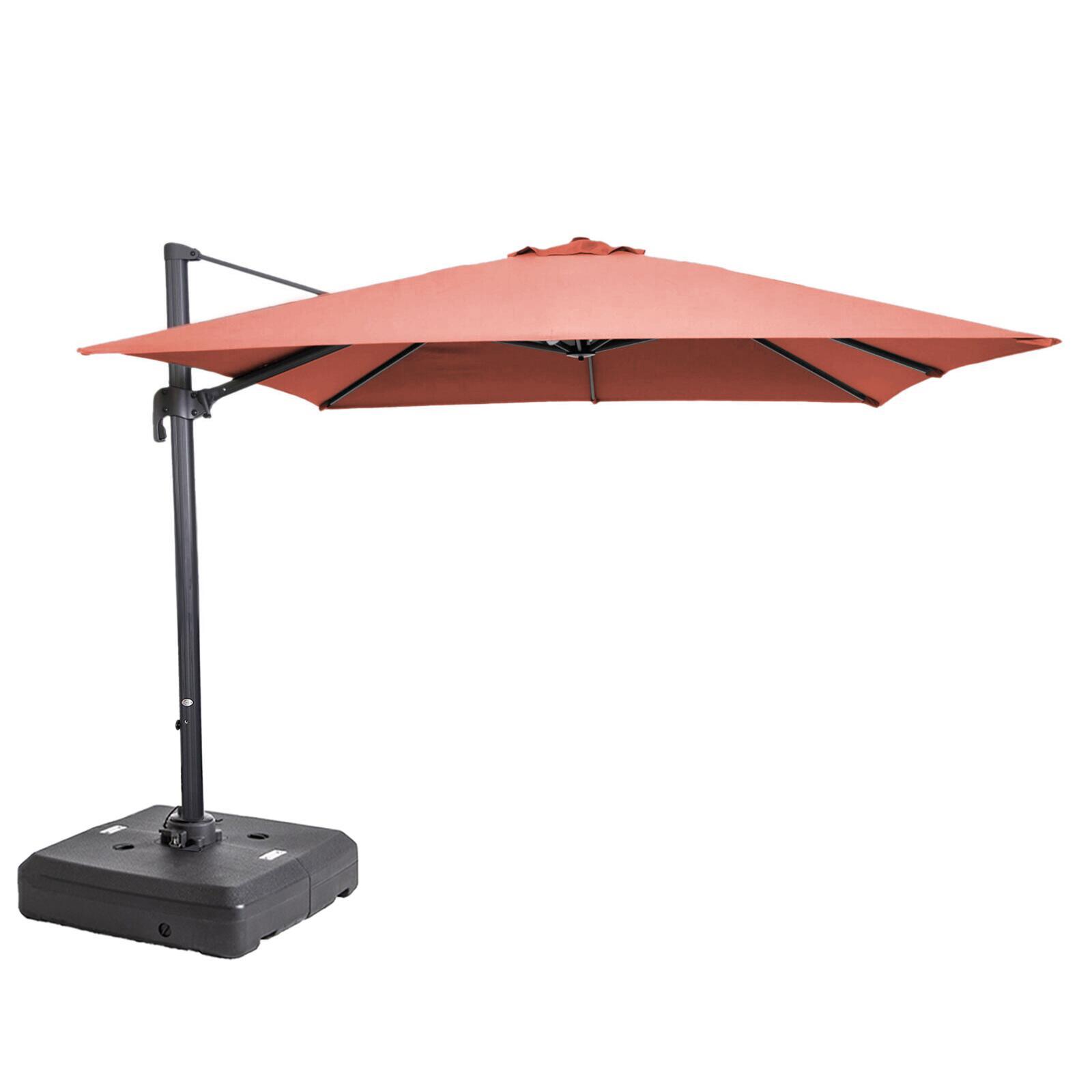 Parasol déporté 3x3 m carré inclinable rotatif 360° et dalle à lester sur roues 100 L