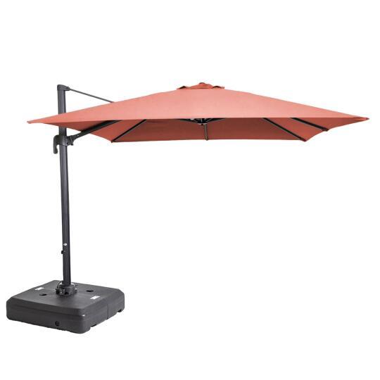 Parasol déporté 3x3 m carré inclinable rotatif 360° et dalle à lester sur roues 100 L