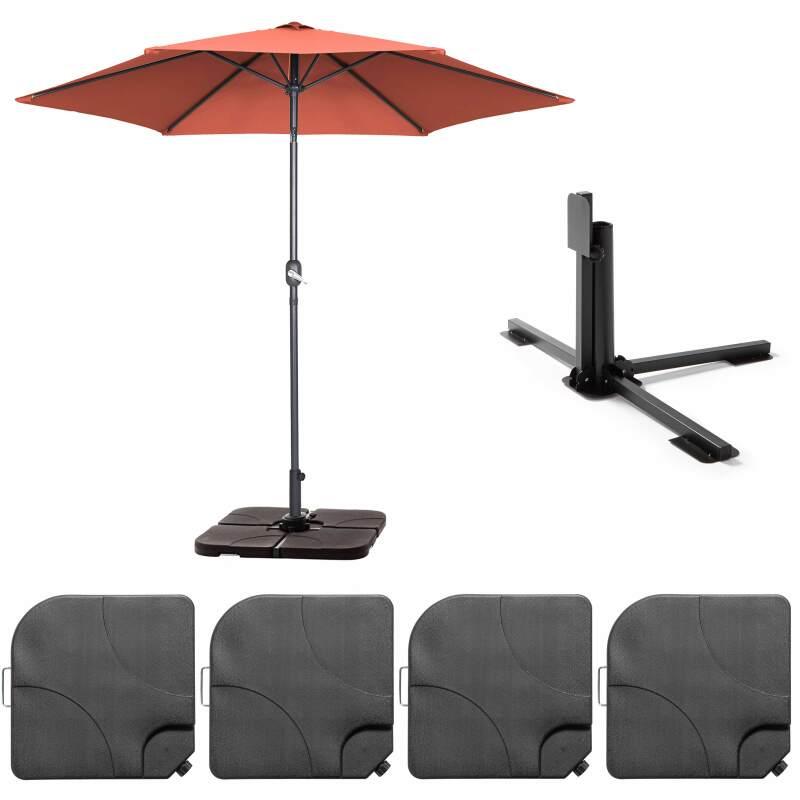 Parasol droit inclinable à manivelle Ø3 m avec 4 dalles à lester remplissables