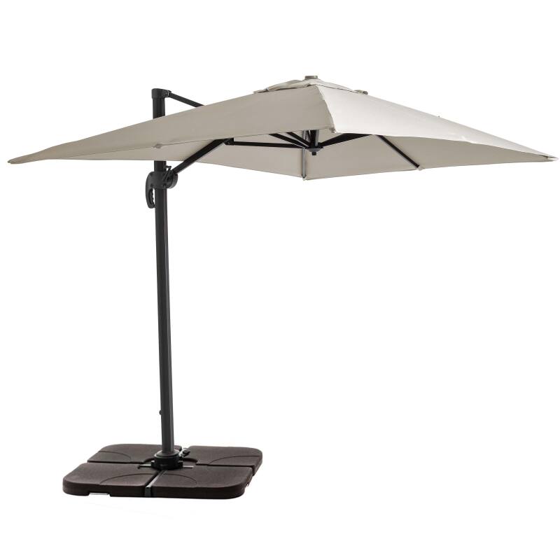 Parasol déporté 2x3 m rectangulaire inclinable rotatif 360° et 4 dalles à lester remplissables