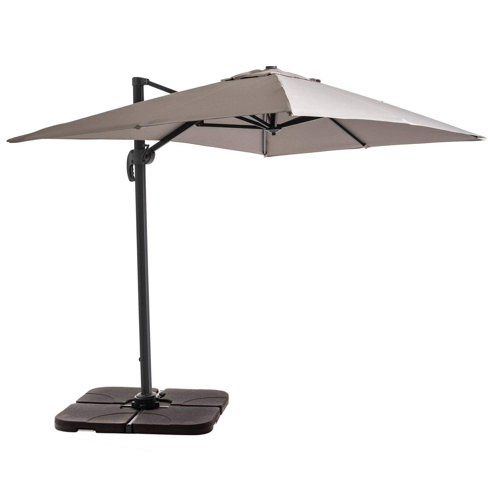 Parasol déporté 2x3 m rectangulaire inclinable rotatif 360° et 4 dalles à lester remplissables