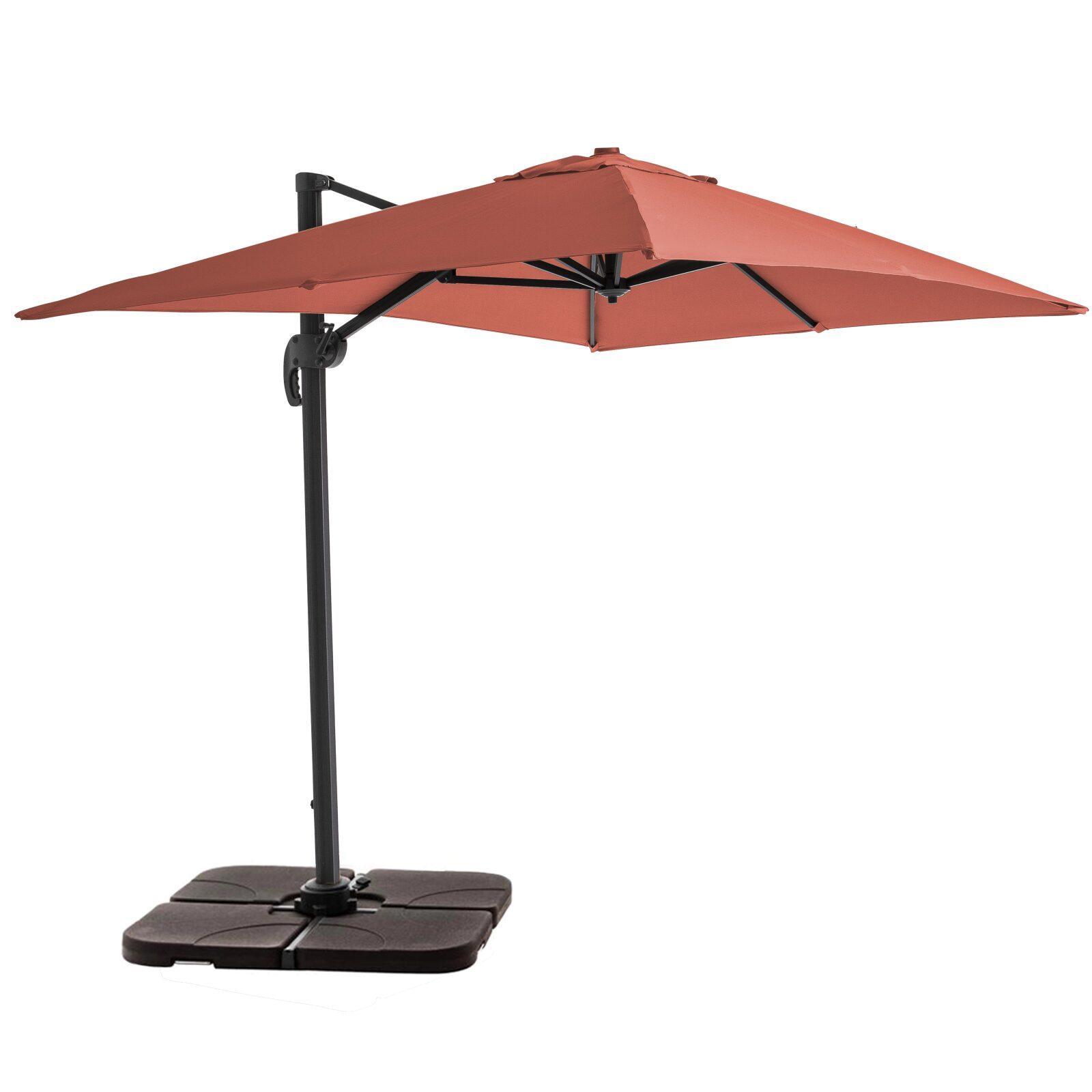 Parasol déporté 2x3 m rectangulaire inclinable rotatif 360° et 4 dalles à lester remplissables