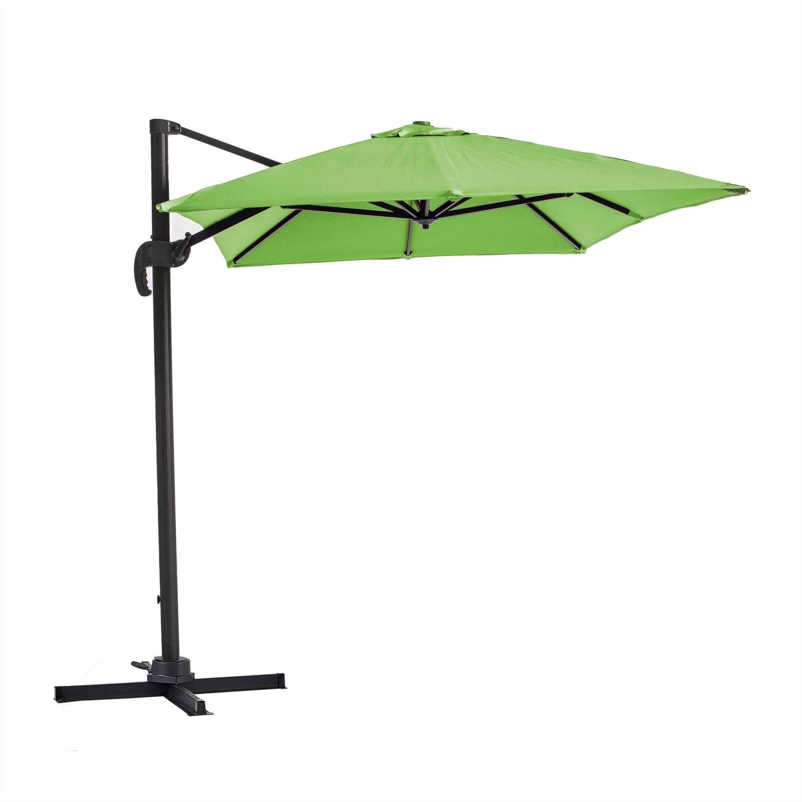 Parasol déporté 2x3 m rectangulaire inclinable rotatif 360° et 4 dalles à lester remplissables