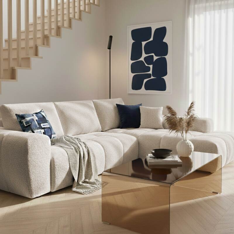 Canapé d'angle 3 places en tissu avec méridienne droite et coussins (2/8)