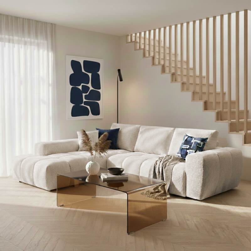 Canapé d'angle 3 places en tissu avec méridienne gauche et coussins (8/9)