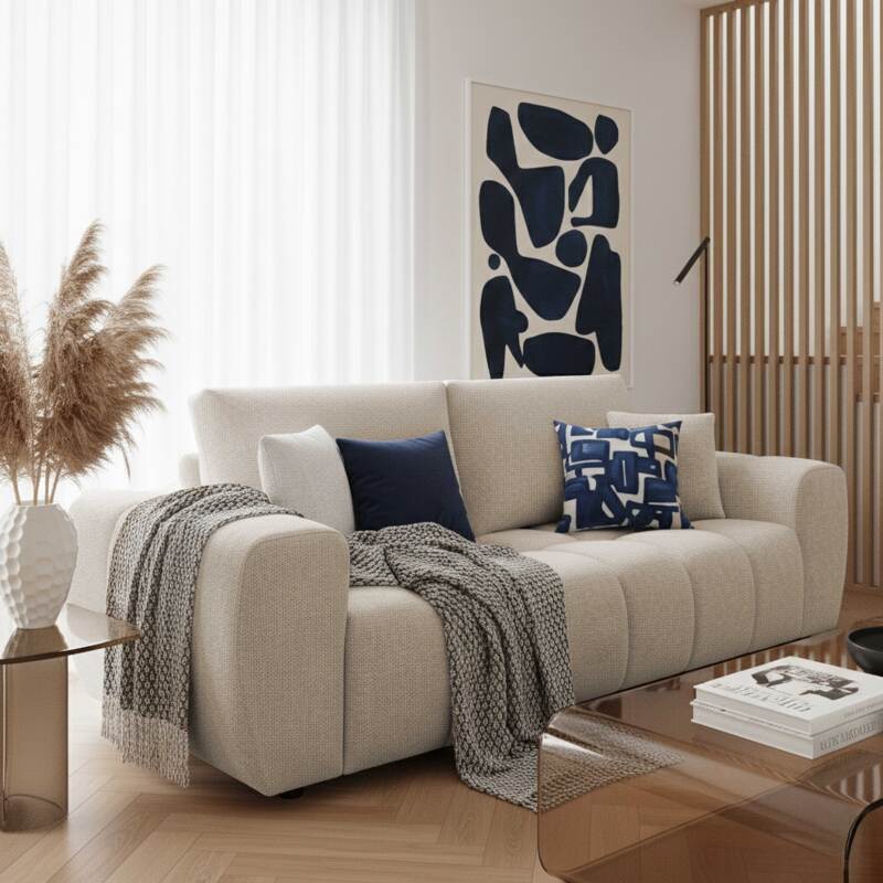 Canapé 3 places en tissu avec coussins