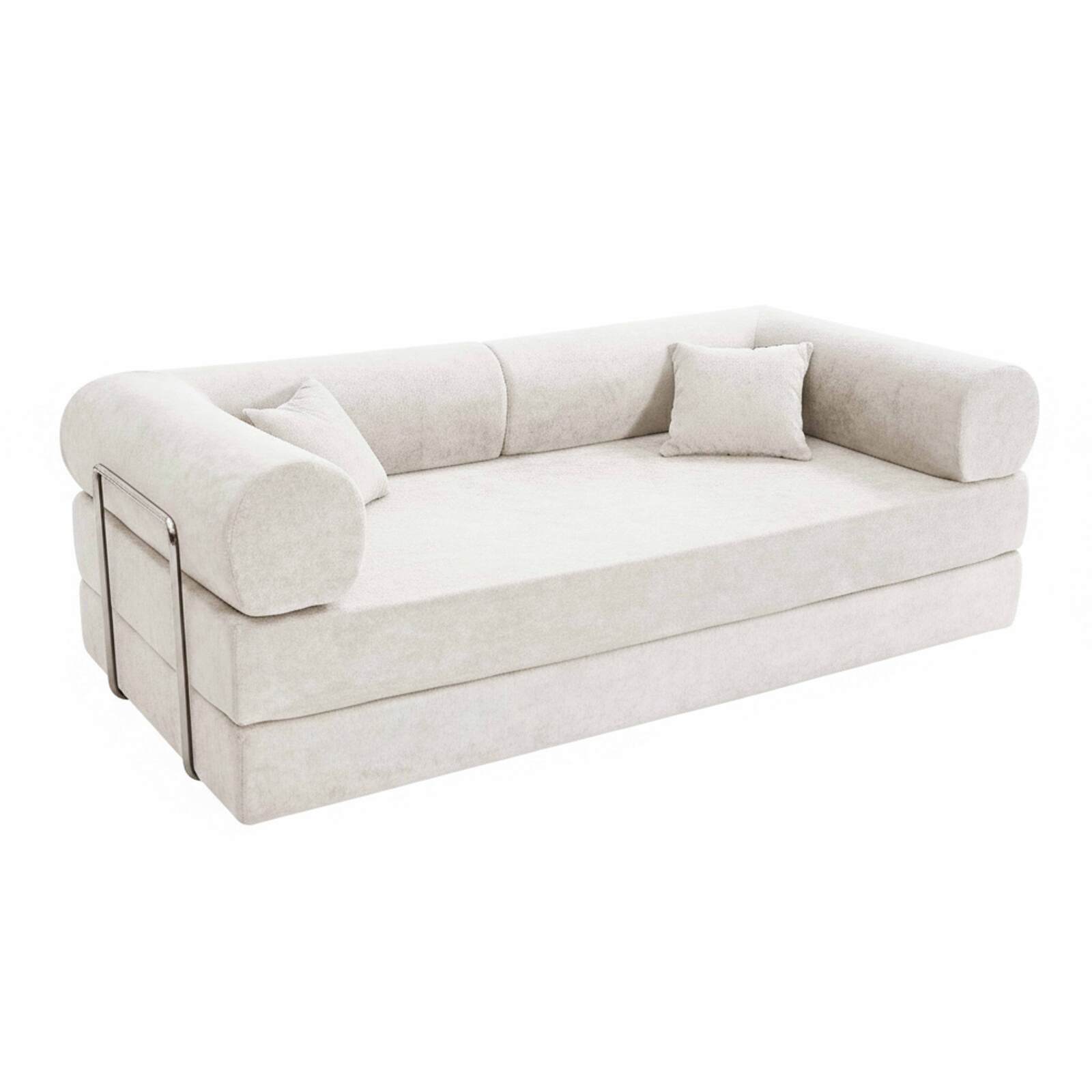 Canapé convertible 2 places en tissu avec coussins