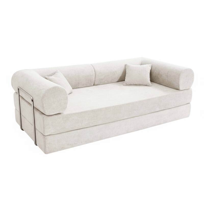 Canapé convertible 2 places en tissu avec coussins