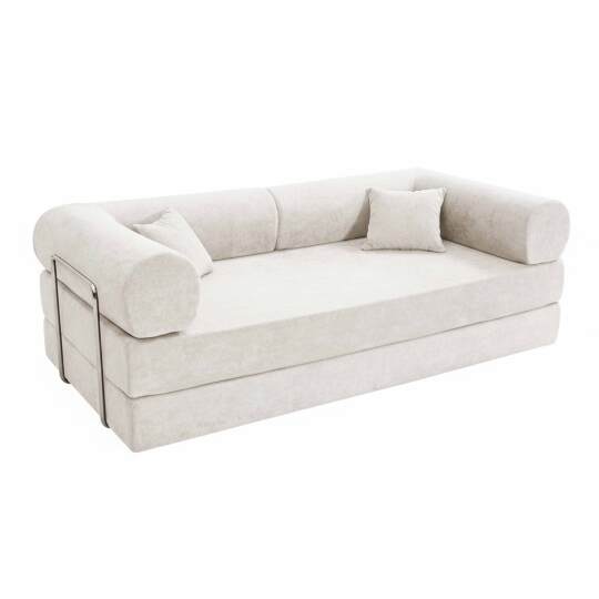 Canapé convertible 2 places en tissu avec coussins | Oviala