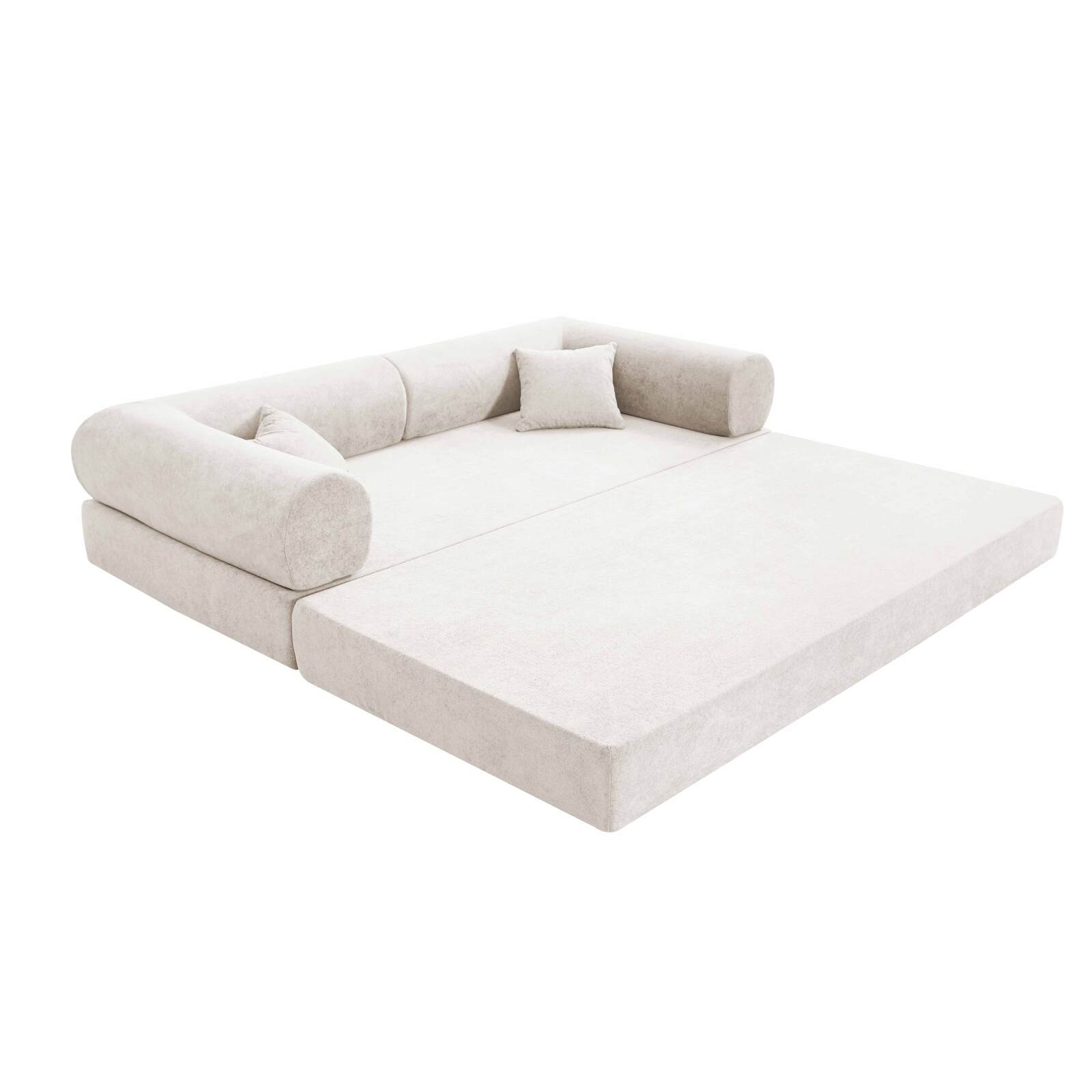 Canapé convertible 2 places en tissu avec coussins