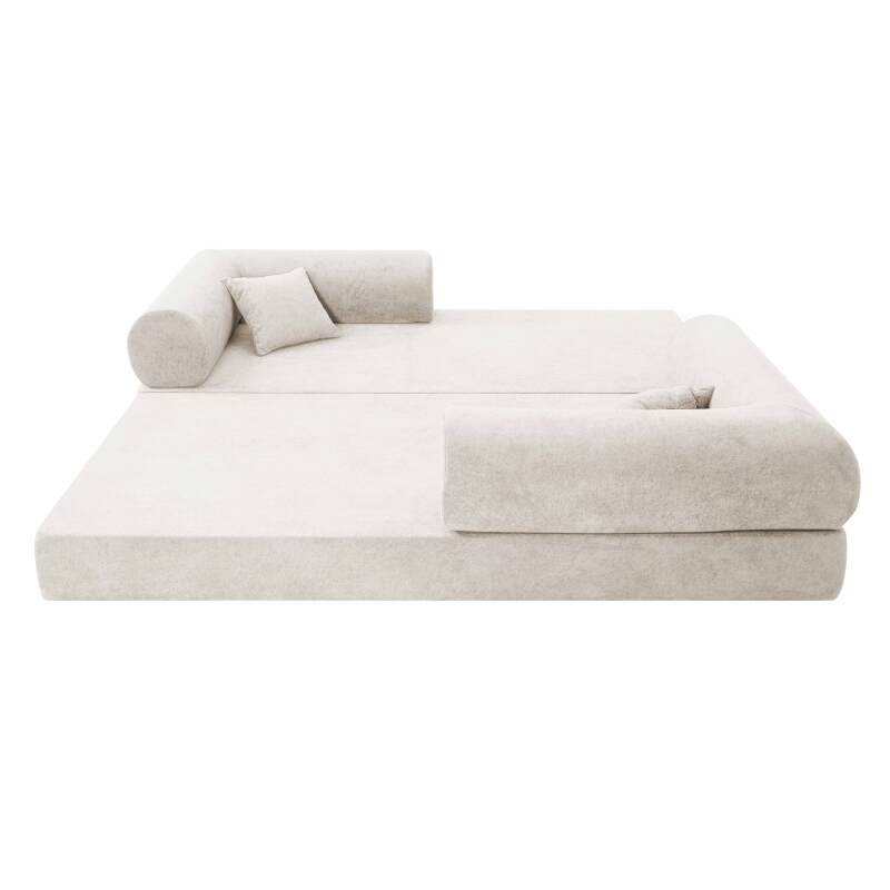 Canapé convertible 2 places en tissu avec coussins (5/8)