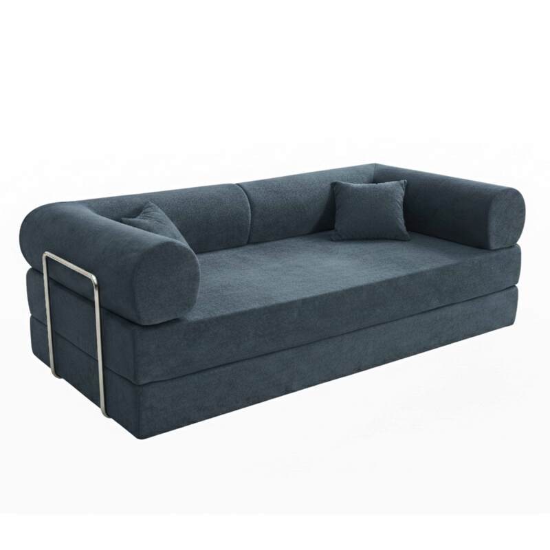 Canapé convertible 2 places en tissu avec coussins
