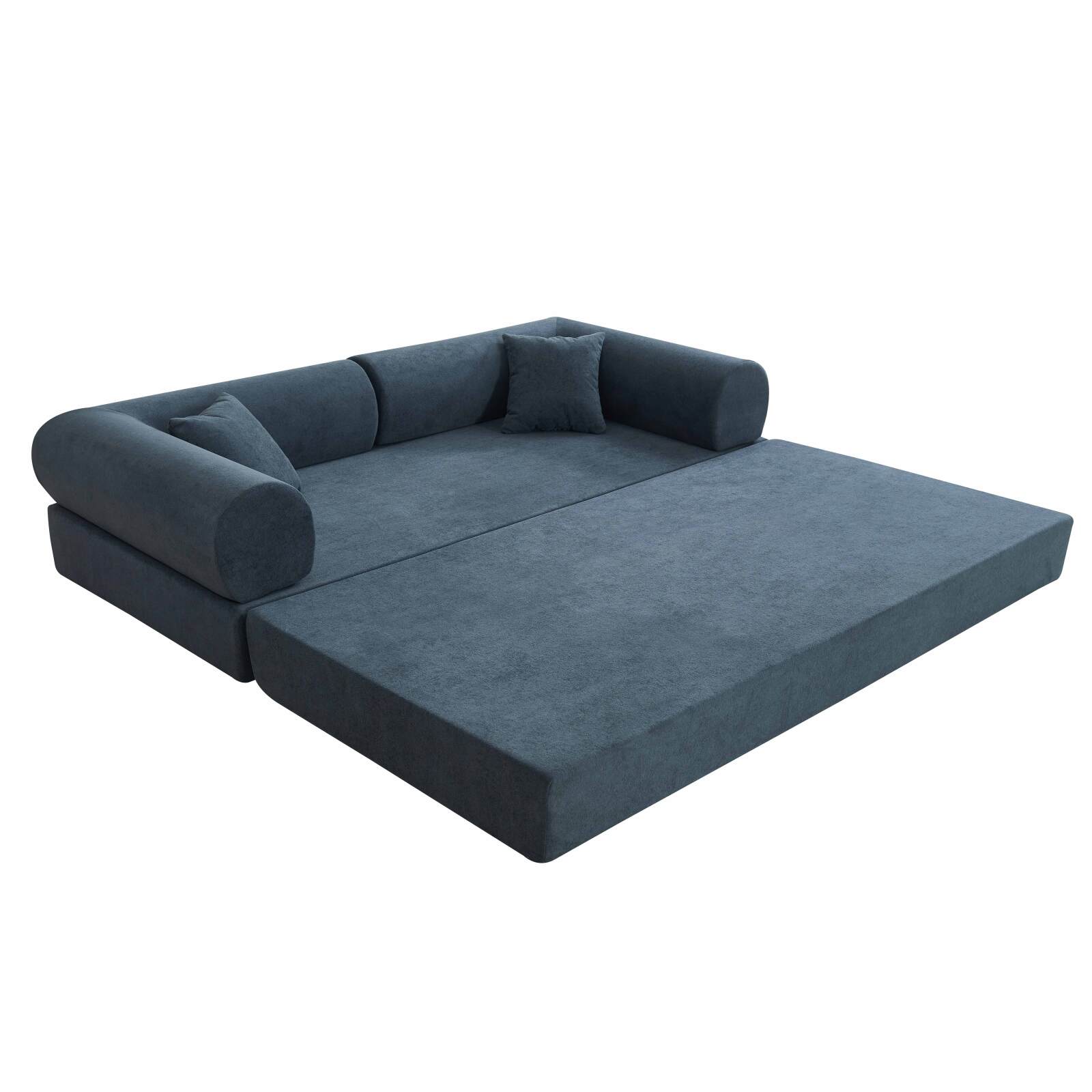 Canapé convertible 2 places en tissu avec coussins