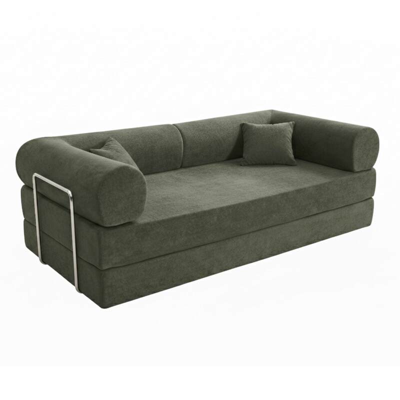 Canapé convertible 2 places en tissu avec coussins