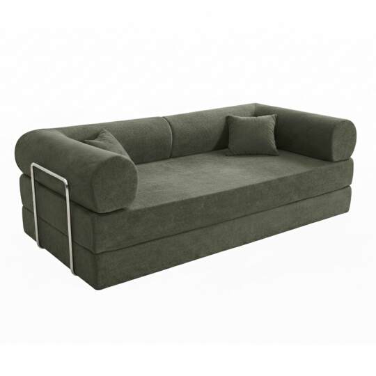 Canapé convertible 2 places en tissu avec coussins