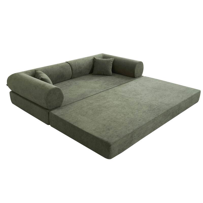 Canapé convertible 2 places en tissu avec coussins (3/8)