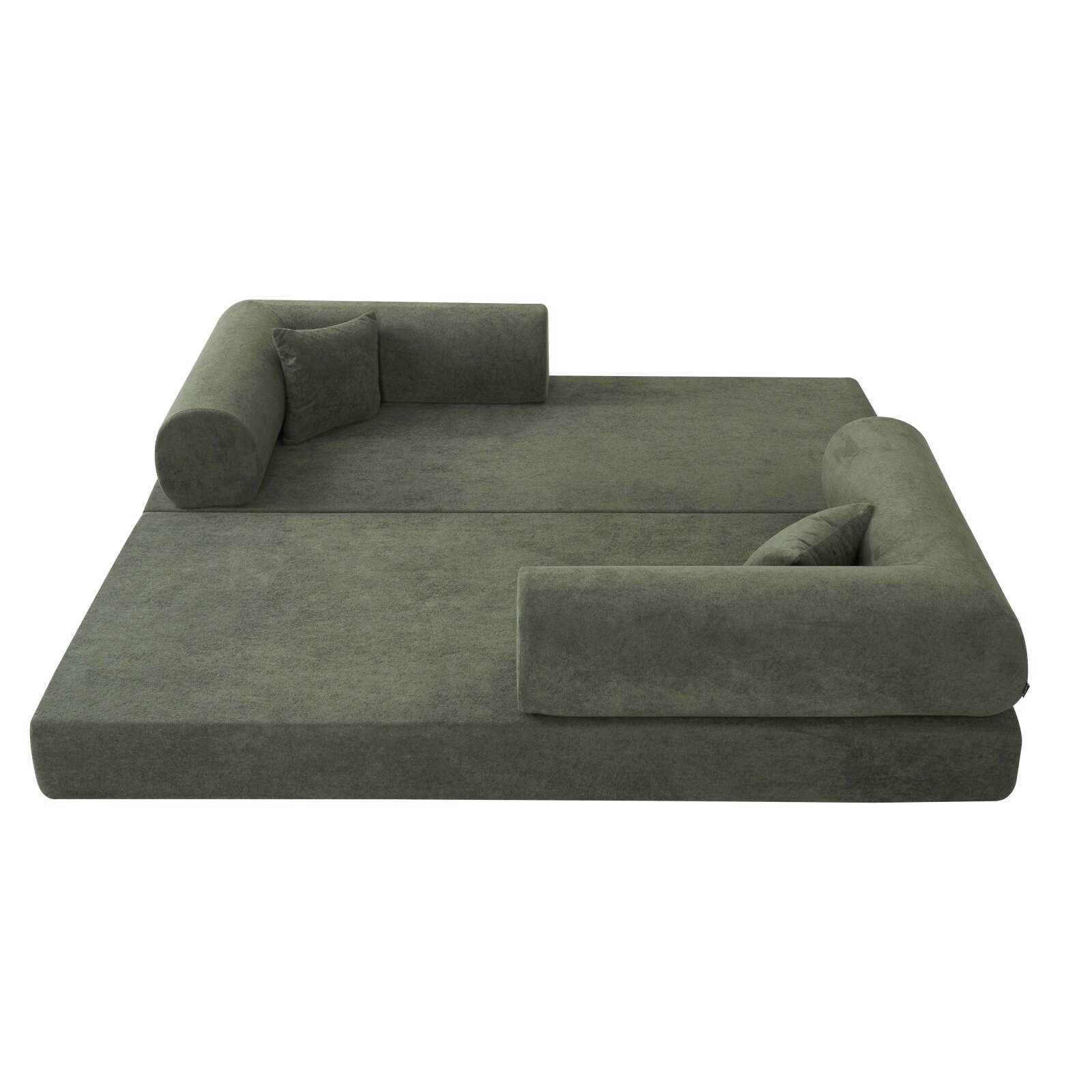 Canapé convertible 2 places en tissu avec coussins