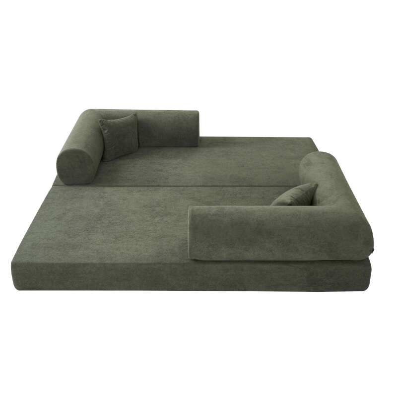 Canapé convertible 2 places en tissu avec coussins (5/8)