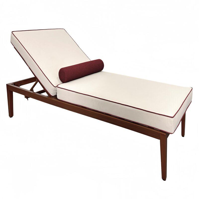 Bain de soleil aluminium effet bois inclinable 4 positions avec coussin