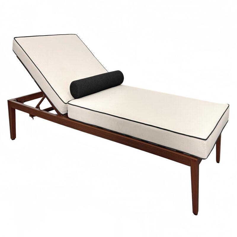 Bain de soleil aluminium effet bois inclinable 4 positions avec coussin