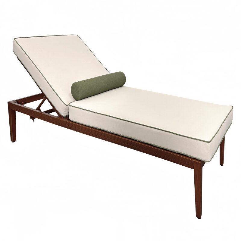 Bain de soleil aluminium effet bois inclinable 4 positions avec coussin