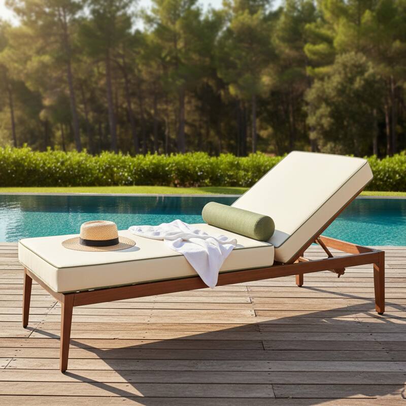 Bain de soleil aluminium effet bois inclinable 4 positions avec coussin - Ambiance