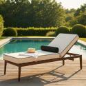 Bain de soleil aluminium effet bois inclinable 4 positions avec coussin - Ambiance