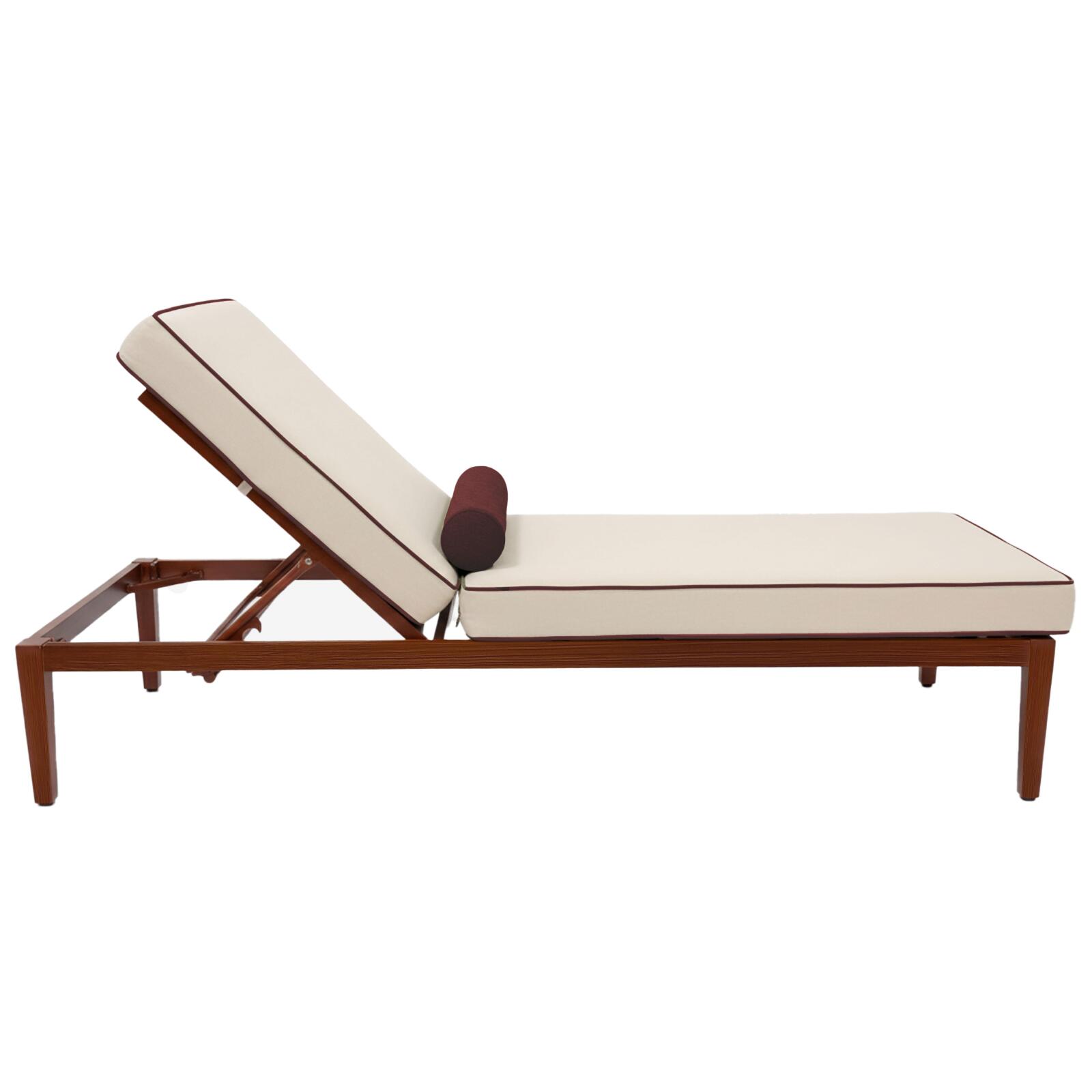 Bain de soleil aluminium effet bois inclinable 4 positions avec coussin