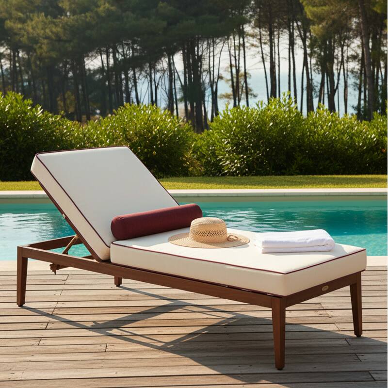 Bain de soleil aluminium effet bois inclinable 4 positions avec coussin - Ambiance