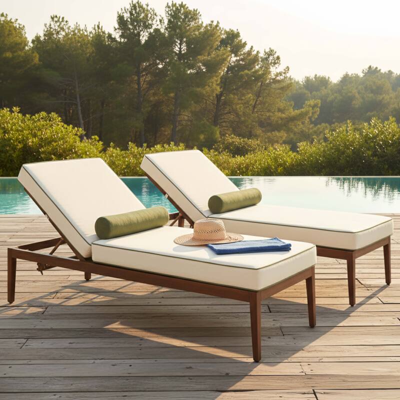 Bains de soleil aluminium effet bois inclinables 4 positions avec coussin - Lot de 2  - Ambiance
