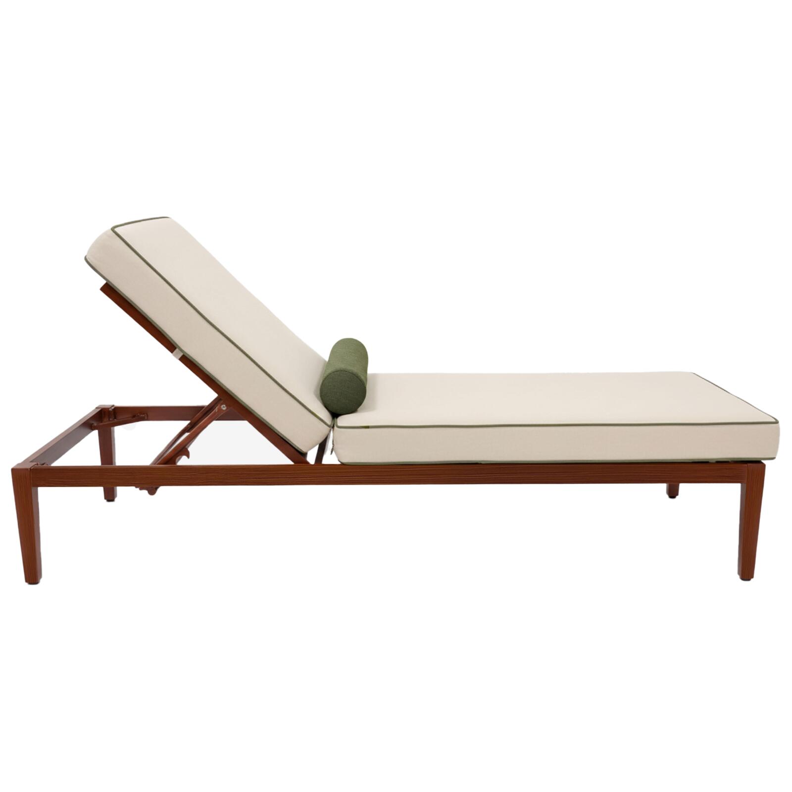 Bains de soleil aluminium effet bois inclinables 4 positions avec coussin - Lot de 2 